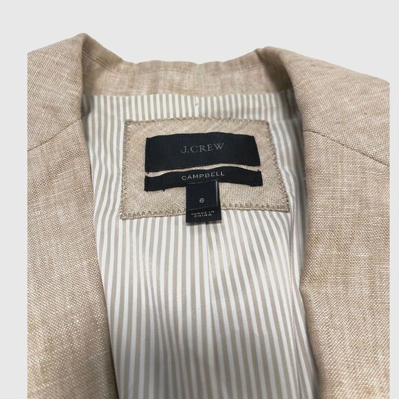J Crew Campbell Tan 100% Linen Blazer Single Nautical Button G0993 Size 6 - Picture 4 of 7